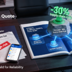 A conference table contrasts a superficial supplier checklist and black-box quote (left) with a detailed, open Four-Dimensional Deep-Dive Assessment Dossier visualizing process evidence, systemic quality, project management, and scalability (right), which together underpin a -30% supply chain risk reduction outcome.